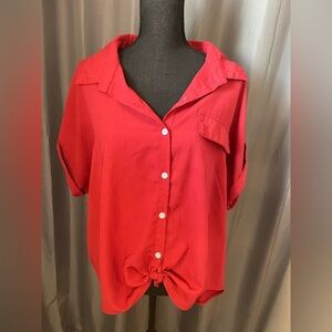 235. SHEIN Curve Button Down Blouse, Red, Size 2XL, EUC